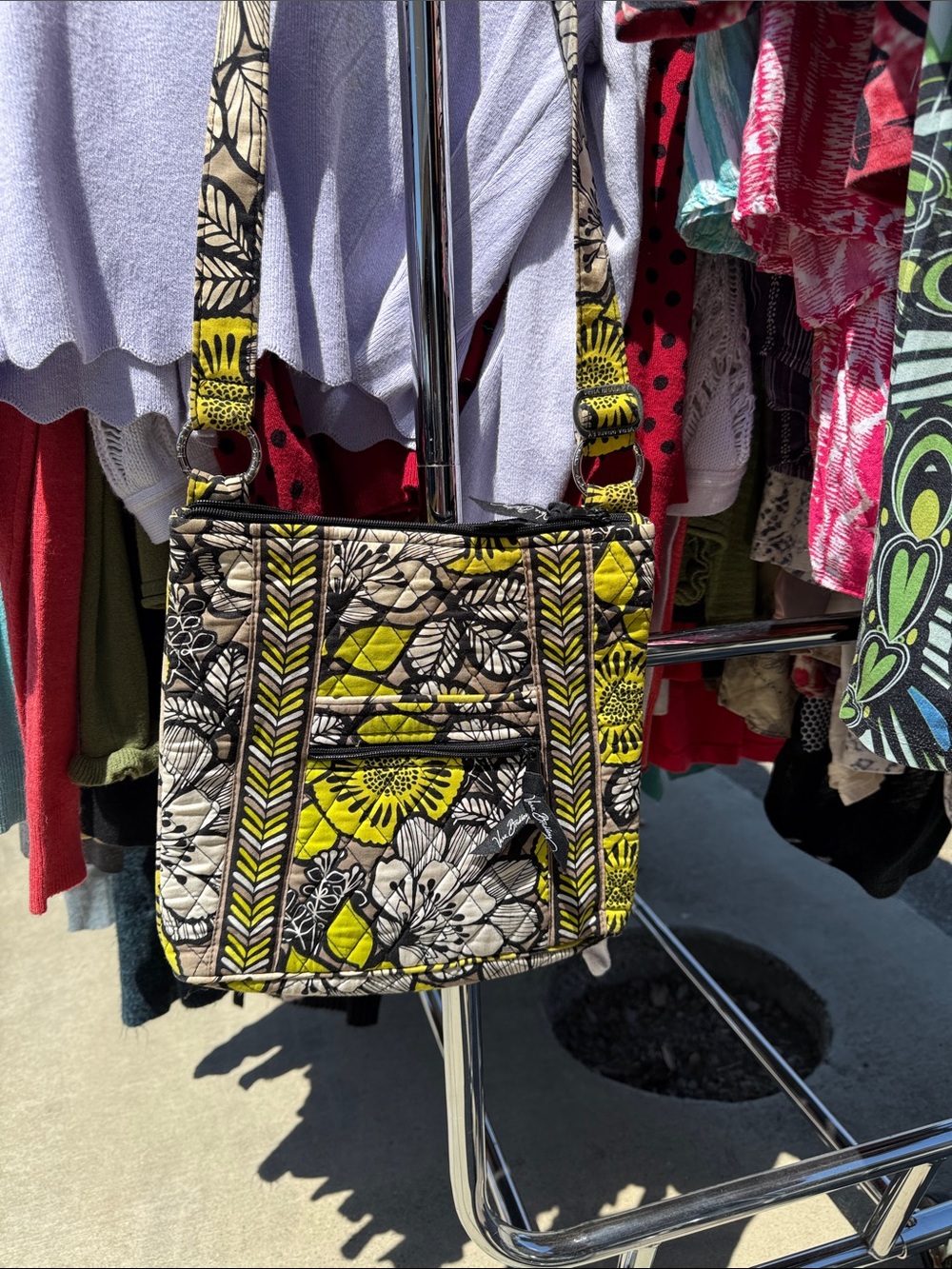 Vera Bradley Floral Quilted Crossbody Bag in Yellow and Black